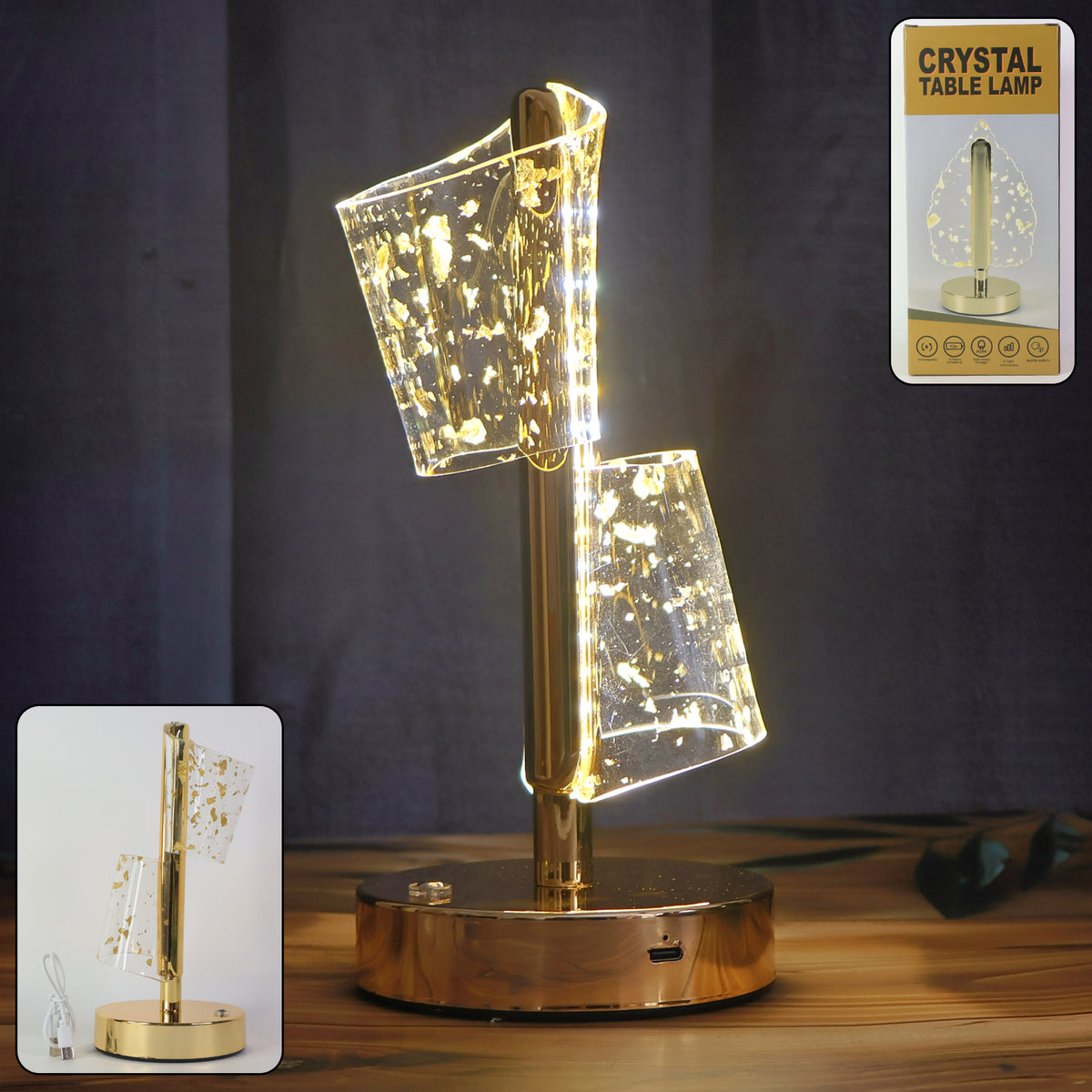 Luxury Golden Crystal Led Double Shade Table Lamp (1 Pc)