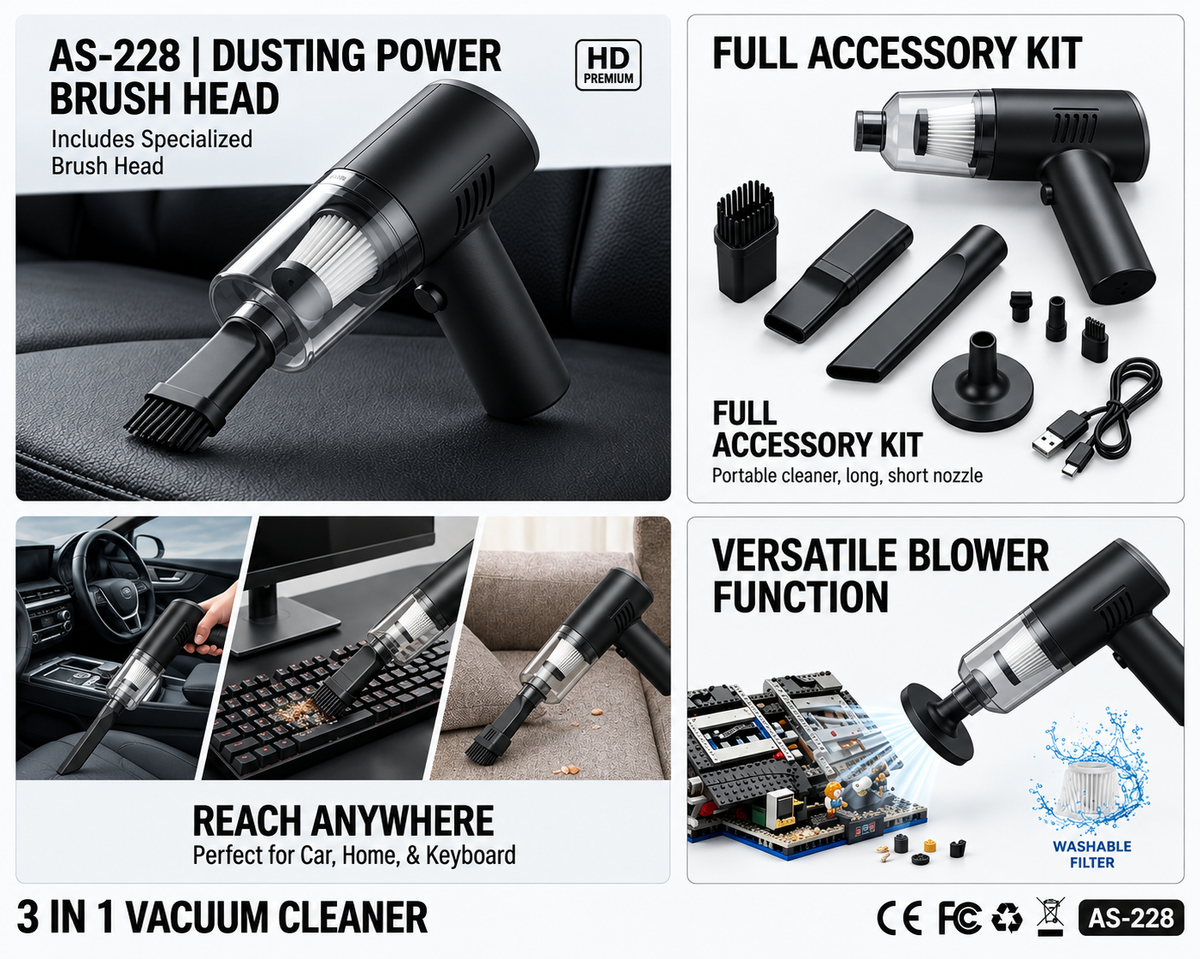 3-in-1 Portable Mini Vacuum Cleaner For Home, Car & Garden Cleaning