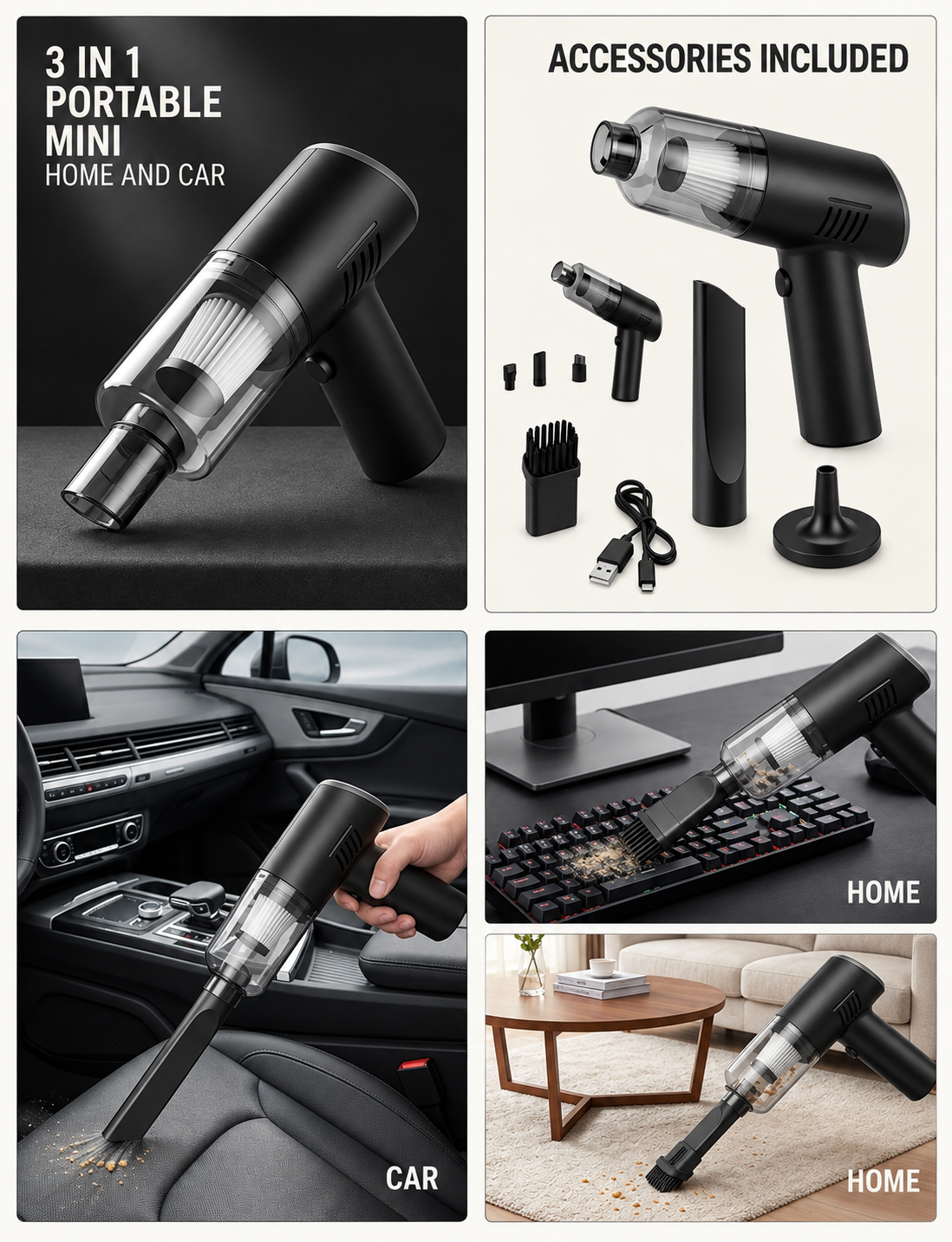 3-in-1 Portable Mini Vacuum Cleaner For Home, Car & Garden Cleaning