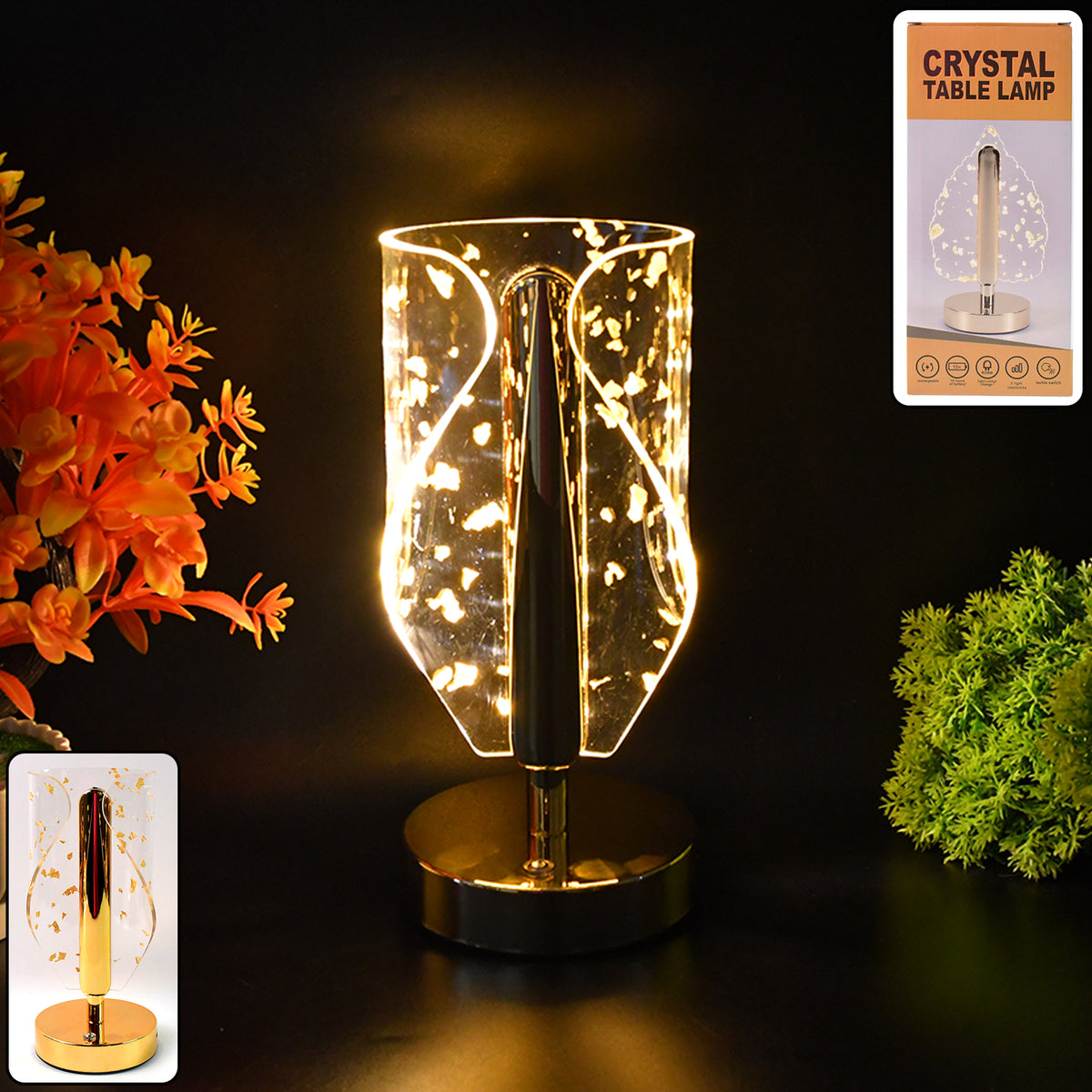 Luxury Golden Leaf Design Crystal Table Lamp (1 Pc)