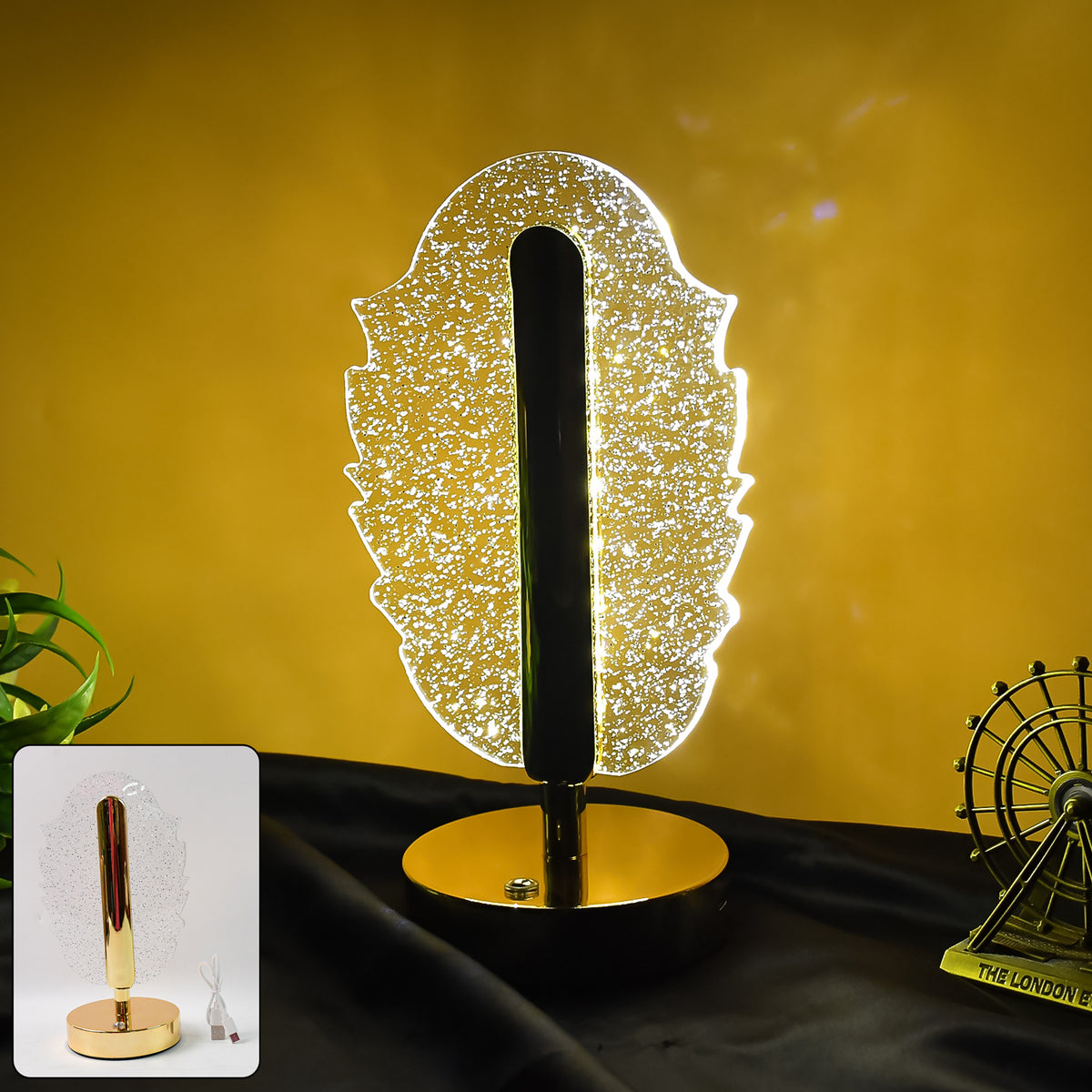 Elegant Feather Shape Crystal Table Lamp (1 Pc)